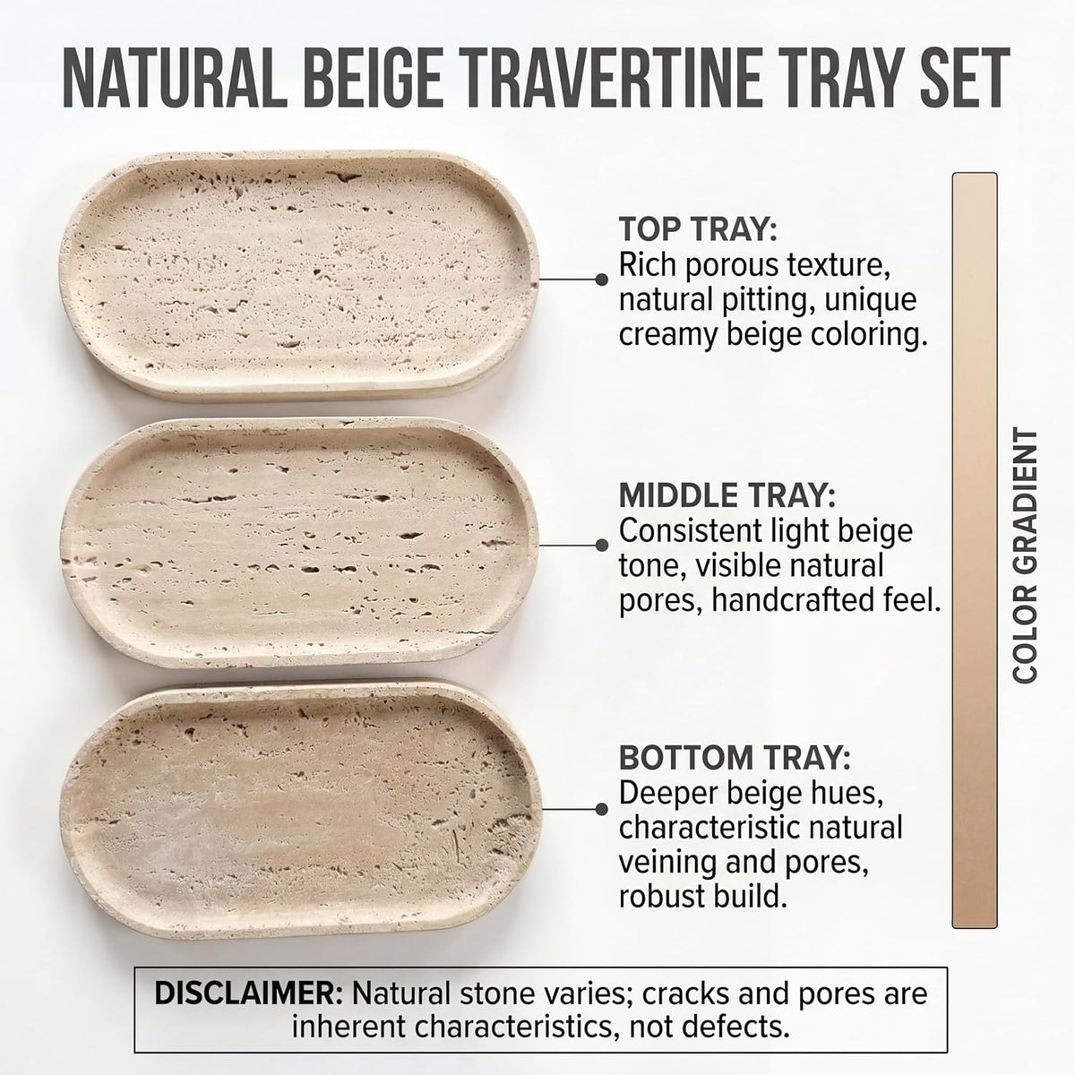 YKAJO Yellow Travertine Oval Marble Tray, 9.8x4.7 Vanity Perfume Organizer