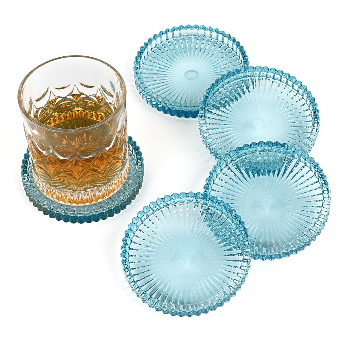 Modern Clear Coasters Set of 5- Glass Cute Coasters for Drinks, Amber