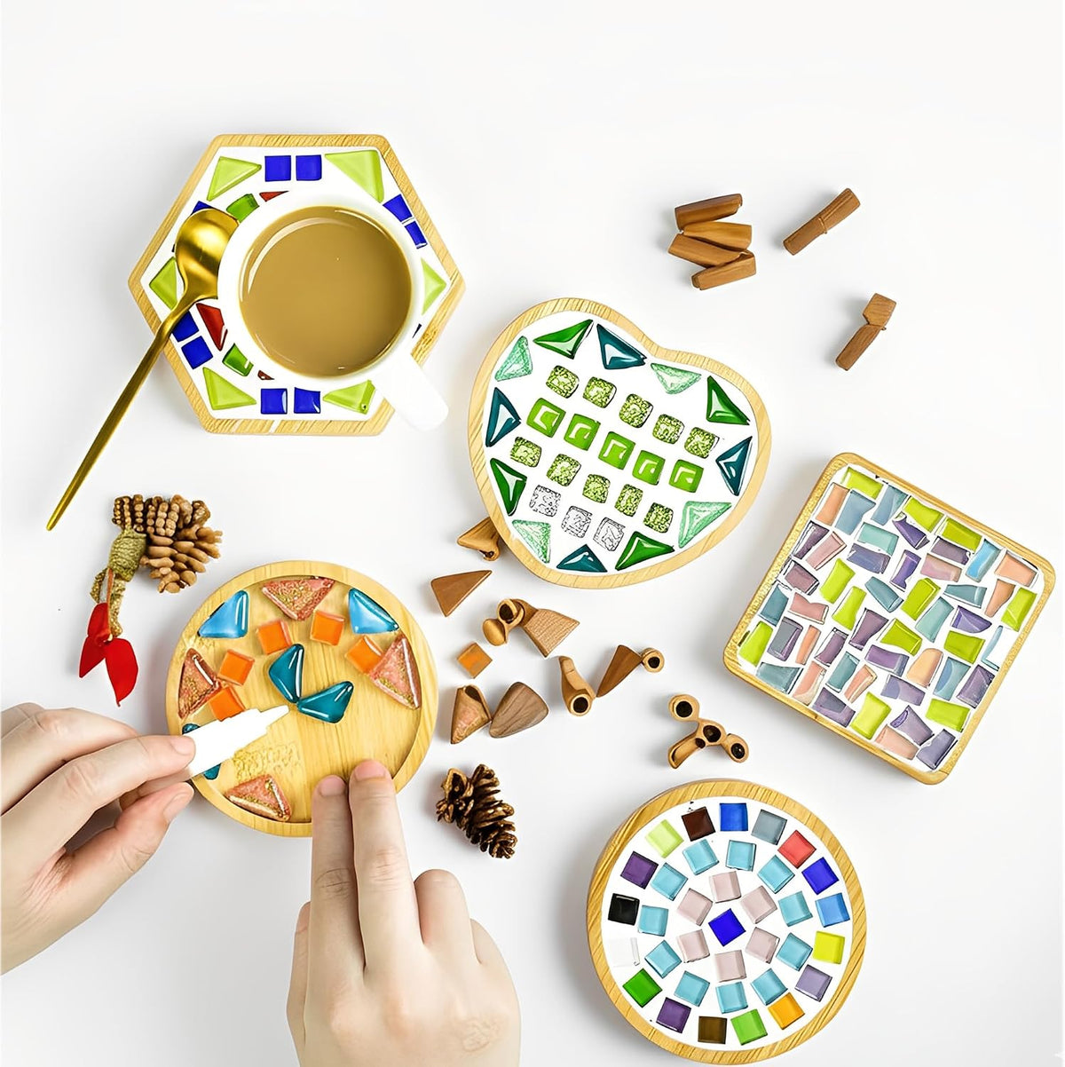 Bamboo Coasters for Crafts, 20 Pcs 3.54" Square Mosaic Blanks