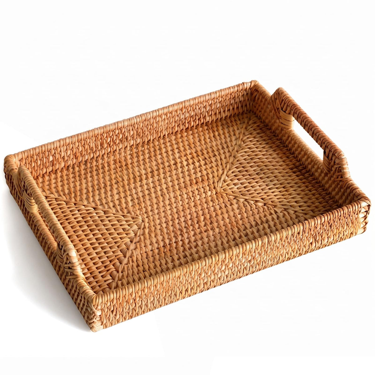 Small Rattan Serving Tray, Natural Wicker Decorative Tray (8.2" × 4.3")