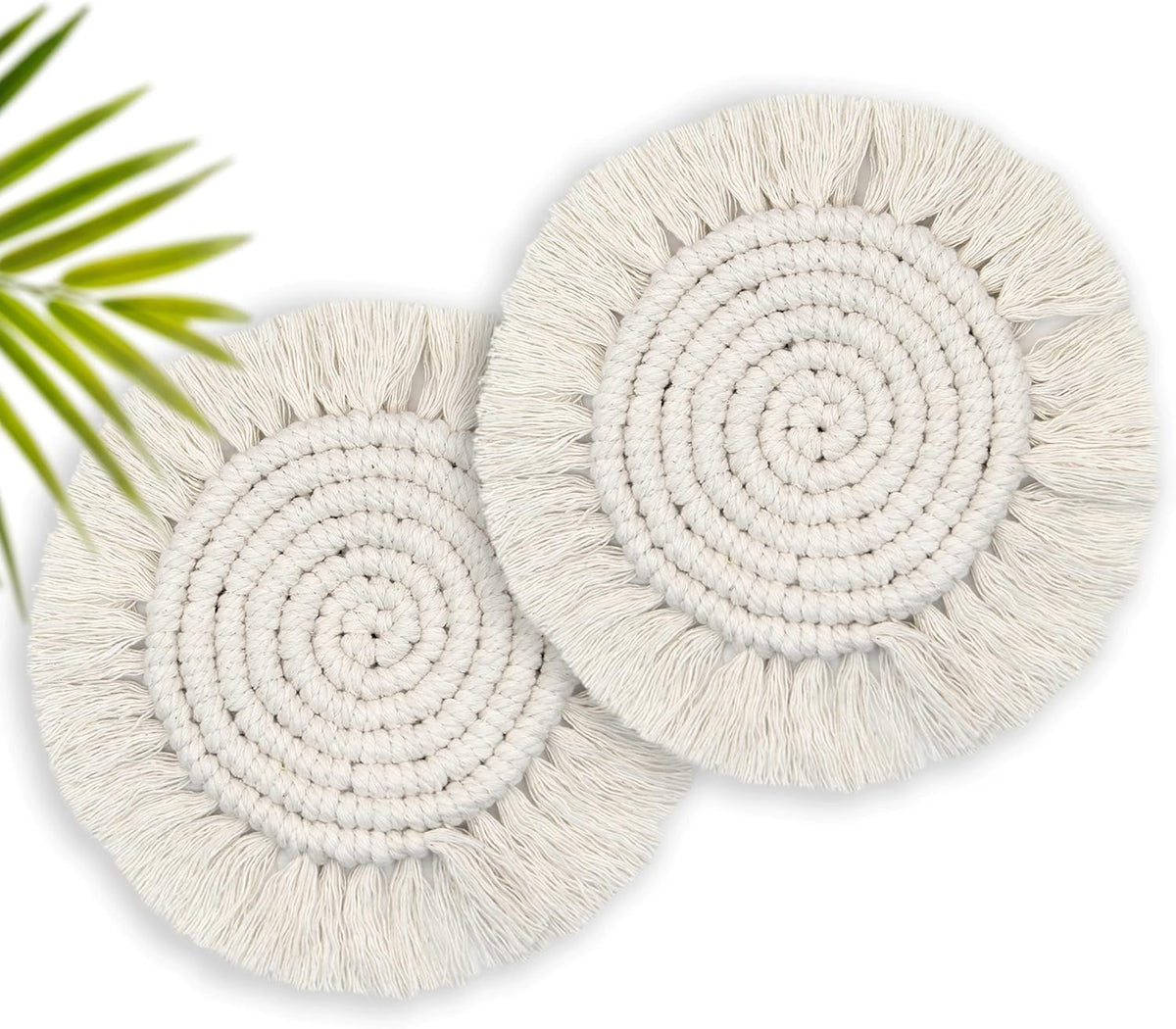 Coomin Boho Coasters for Drinks, Handmade Coasters 7.4in, 2p Beige