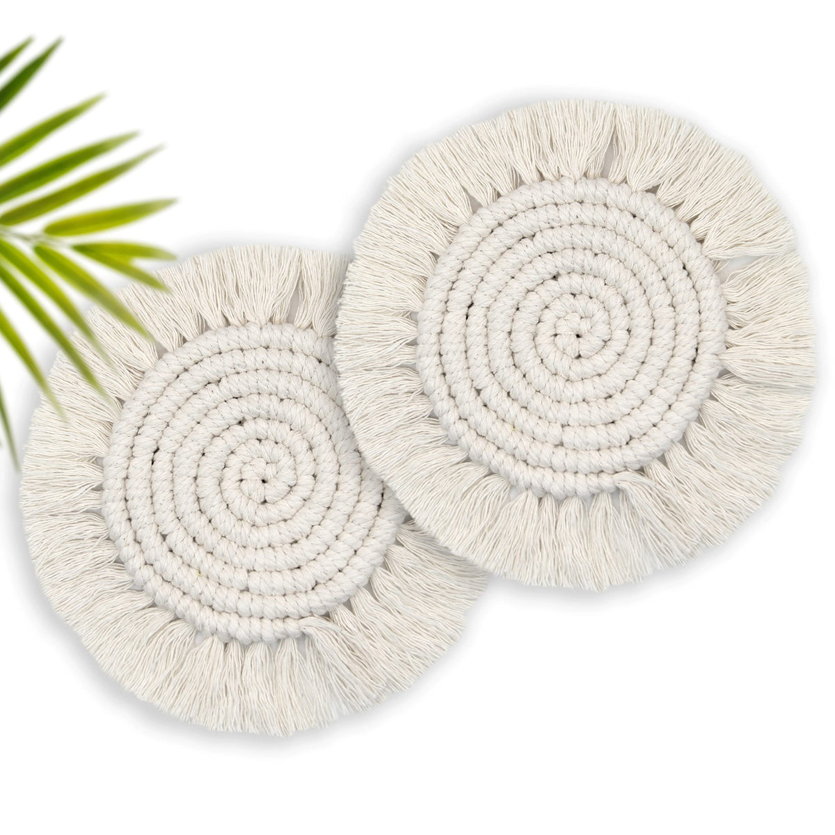 Coomin Boho Coasters for Drinks, Handmade Coasters 7.4in, 2p Beige