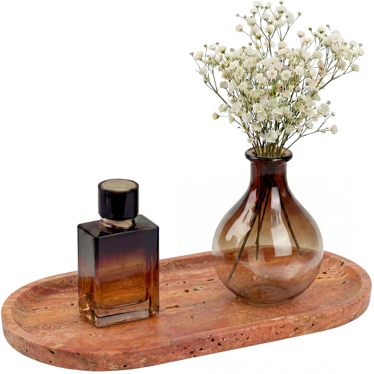 YKAJO Yellow Travertine Oval Marble Tray, 9.8x4.7 Vanity Perfume Organizer