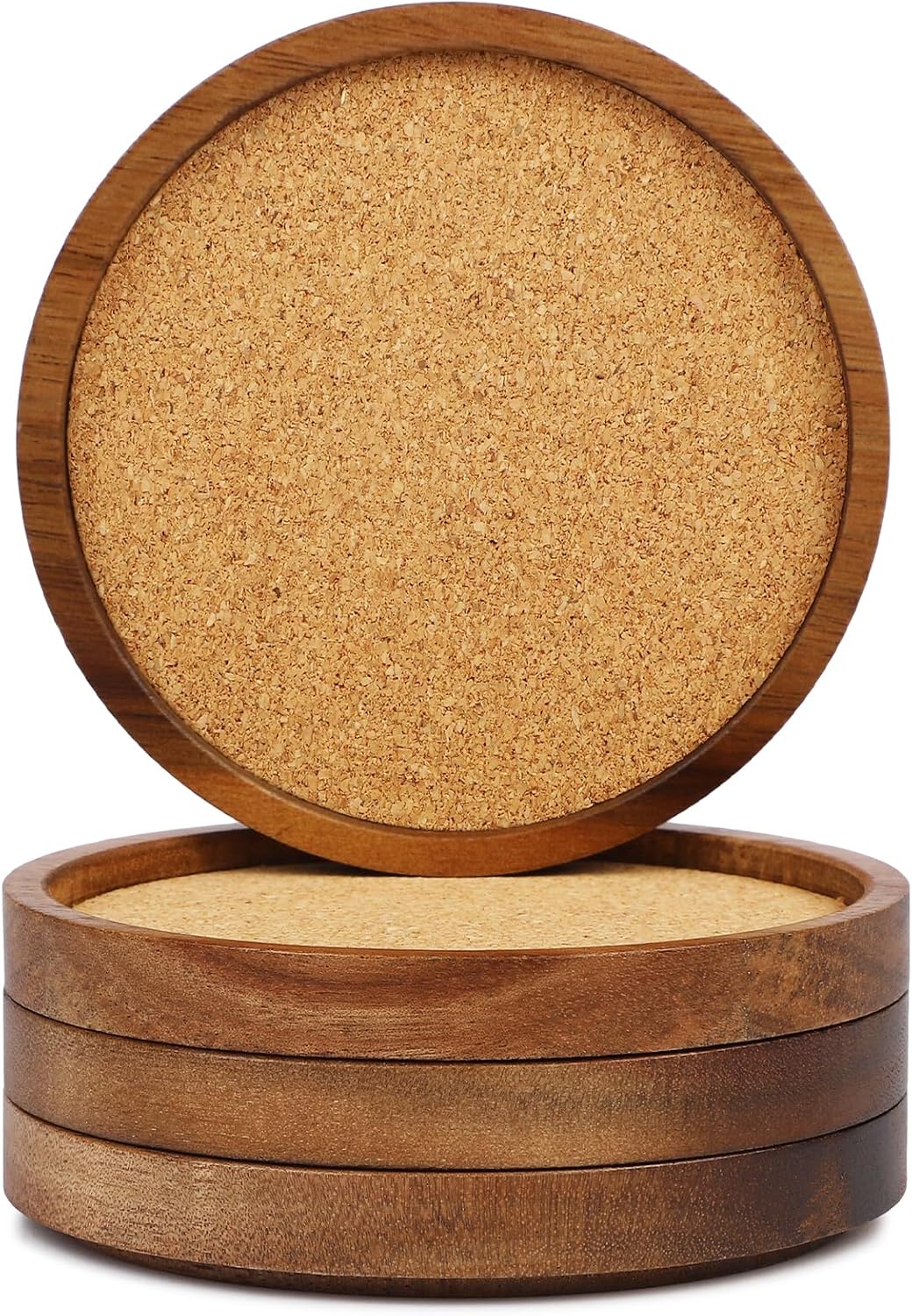 Stackable Wood Absorbent Cork Coaster Set of 4 for Drink, Home Decor