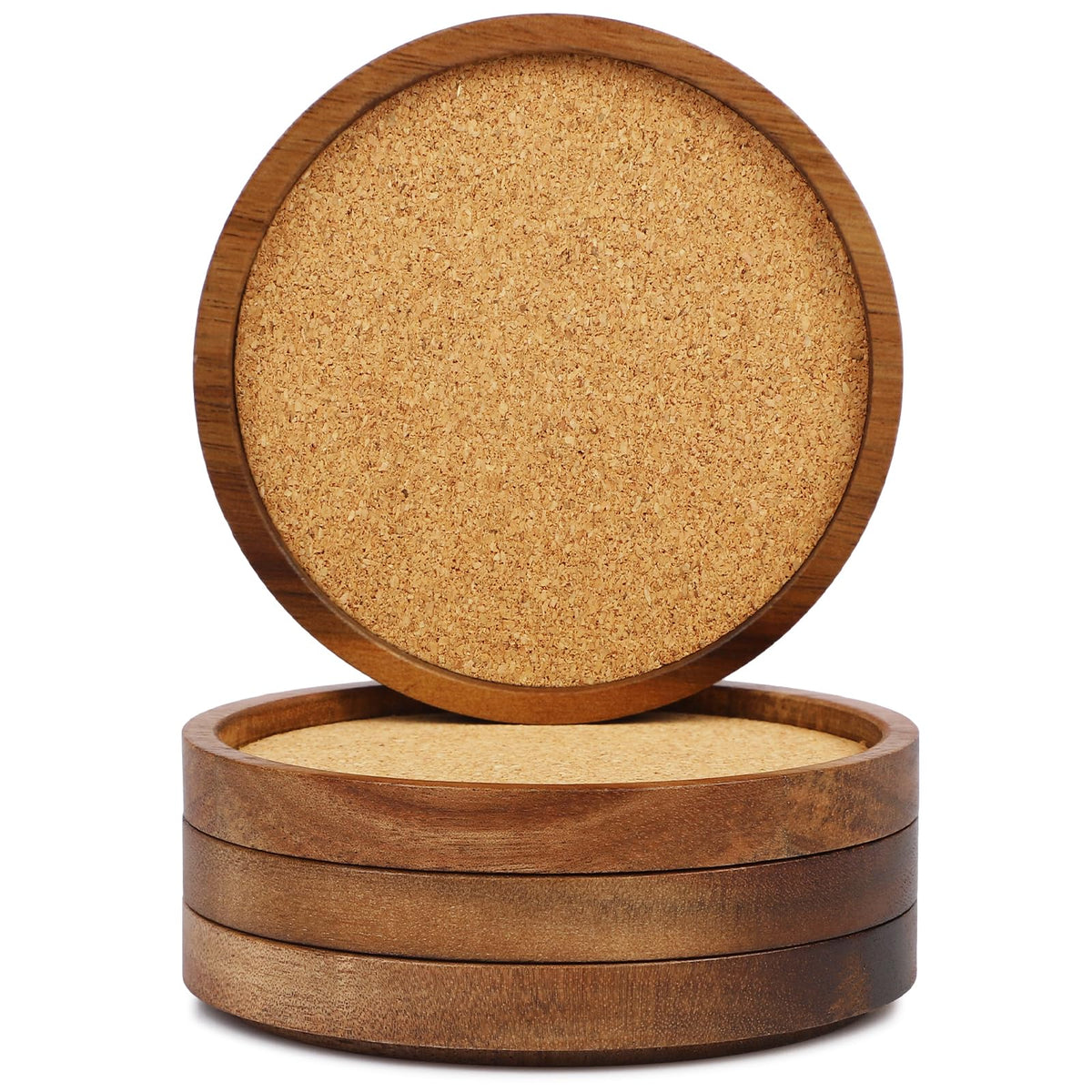 Stackable Wood Absorbent Cork Coaster Set of 4 for Drink, Home Decor