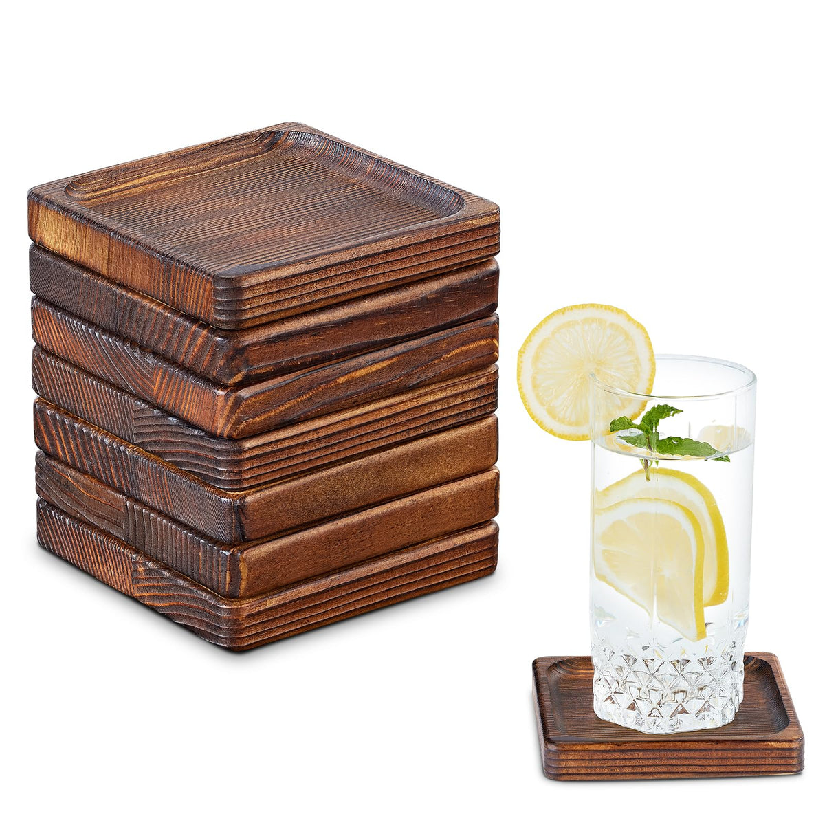 Set of 4 Wooden Coasters for Drink Absorbent-Acacia Wood Drink Coasters Set