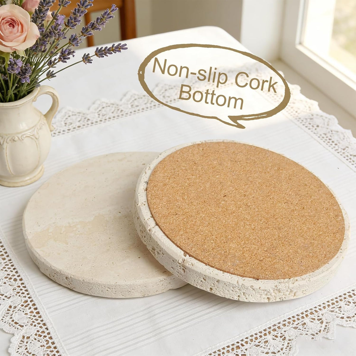 Natural Travertine Marble Coasters Set of 6-4" Round