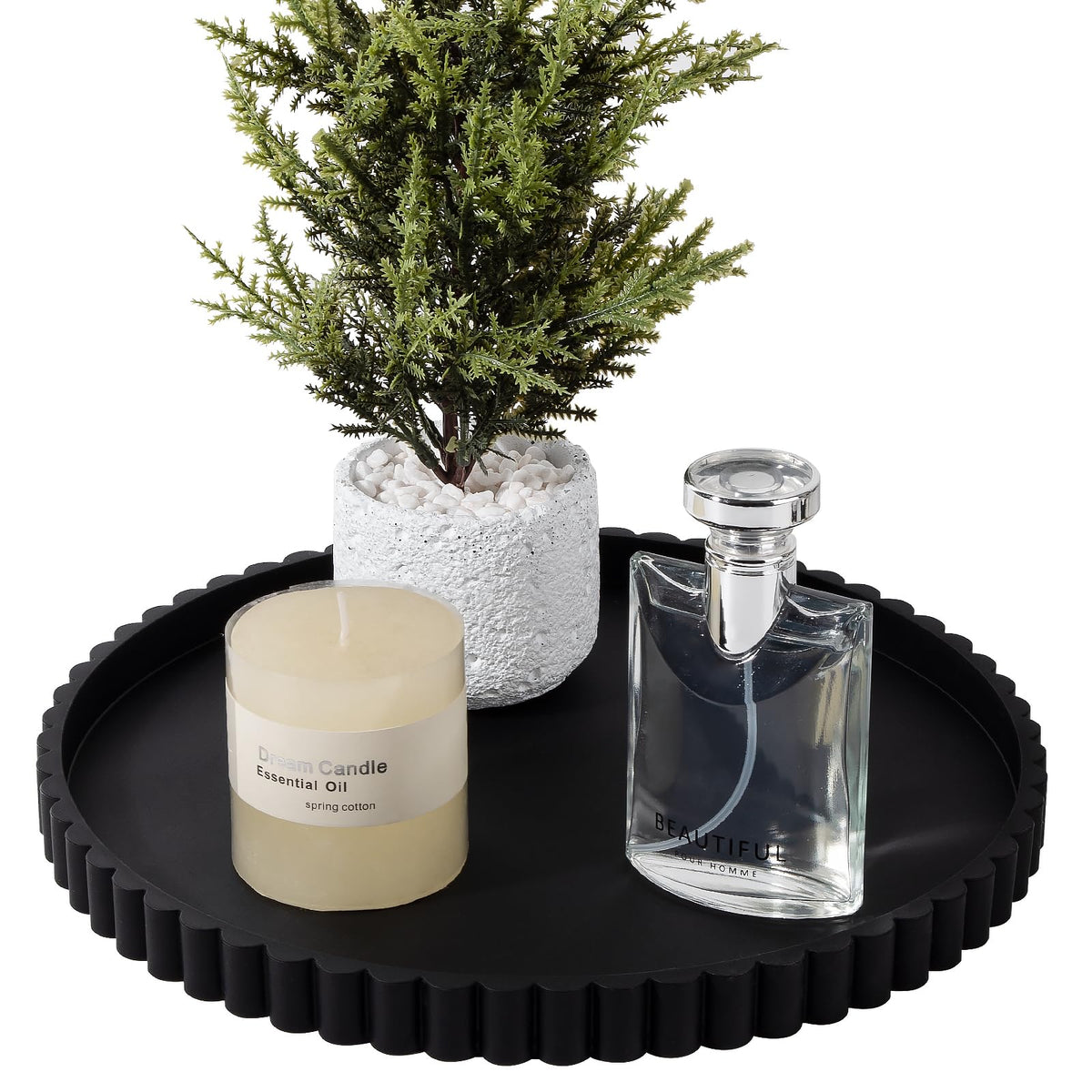 Round Bathroom Tray Perfume Organizer Coffee Table Decor, 9" Black