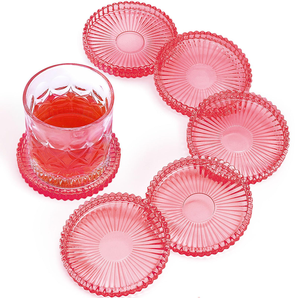 Modern Clear Glass Coasters Set of 6, Cute Coasters Table Mats for Drinks
