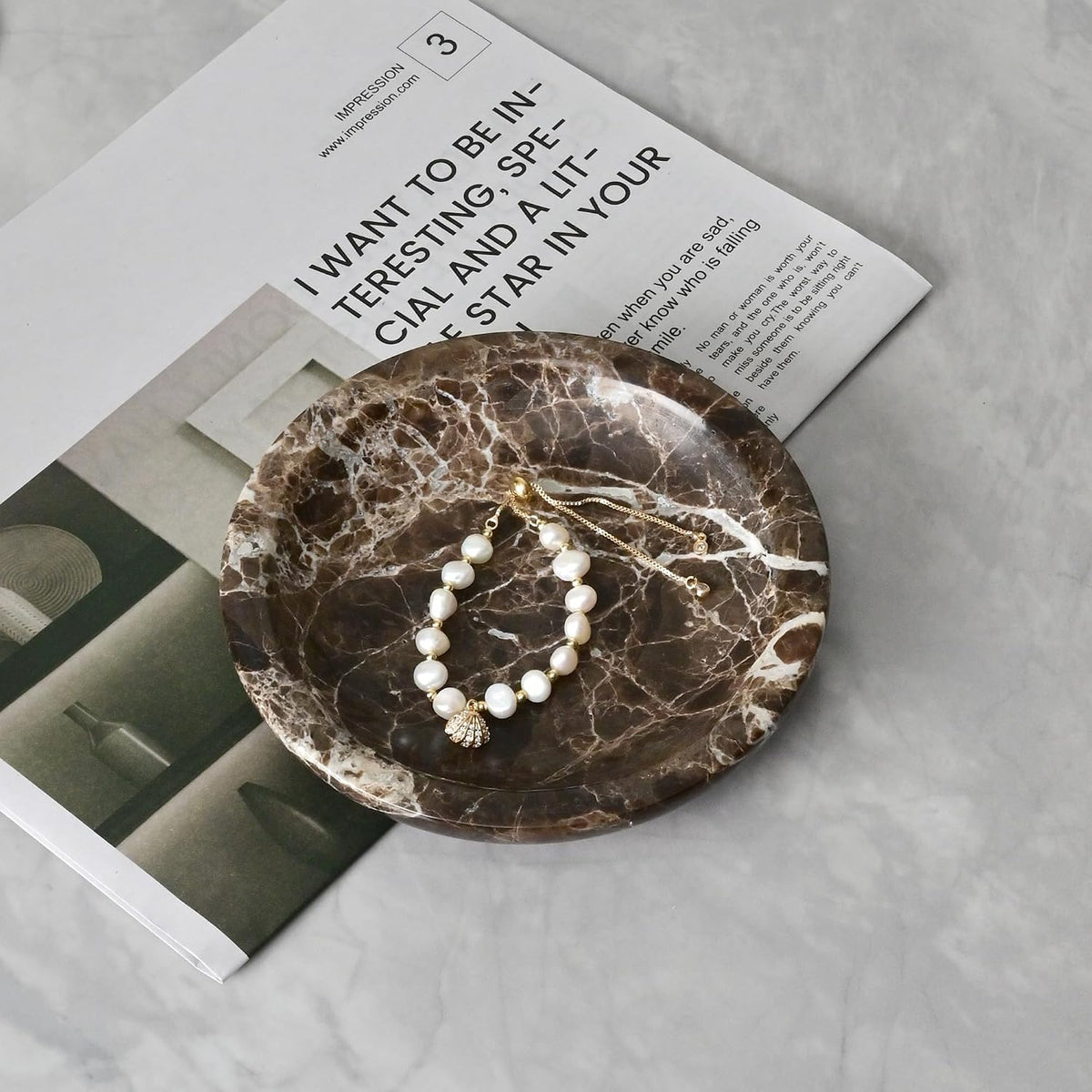 ZSHAWN Natural Marble Ring Dish Jewelry Tray – 5.5" Trinket Dish