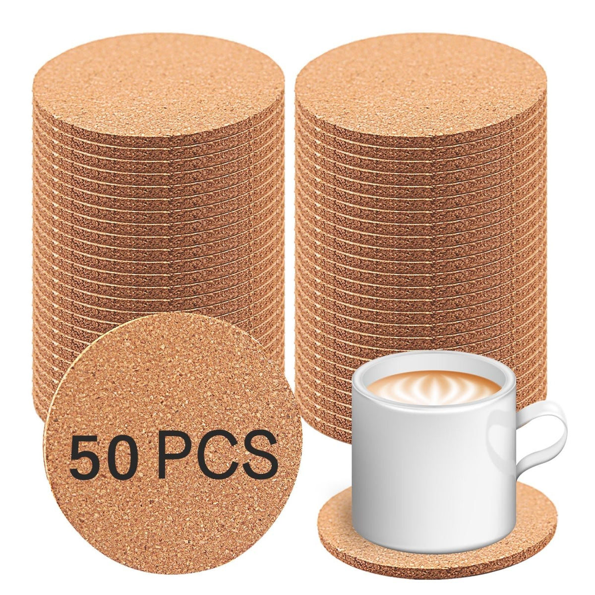 100 pcs Cork Coasters for Drinks, Bulk Blank Coasters DIY Crafts, Non-Slip, Heat-Resistant, Absorbent and Reusable Coffee Coaster for Home Tabletop Decoration