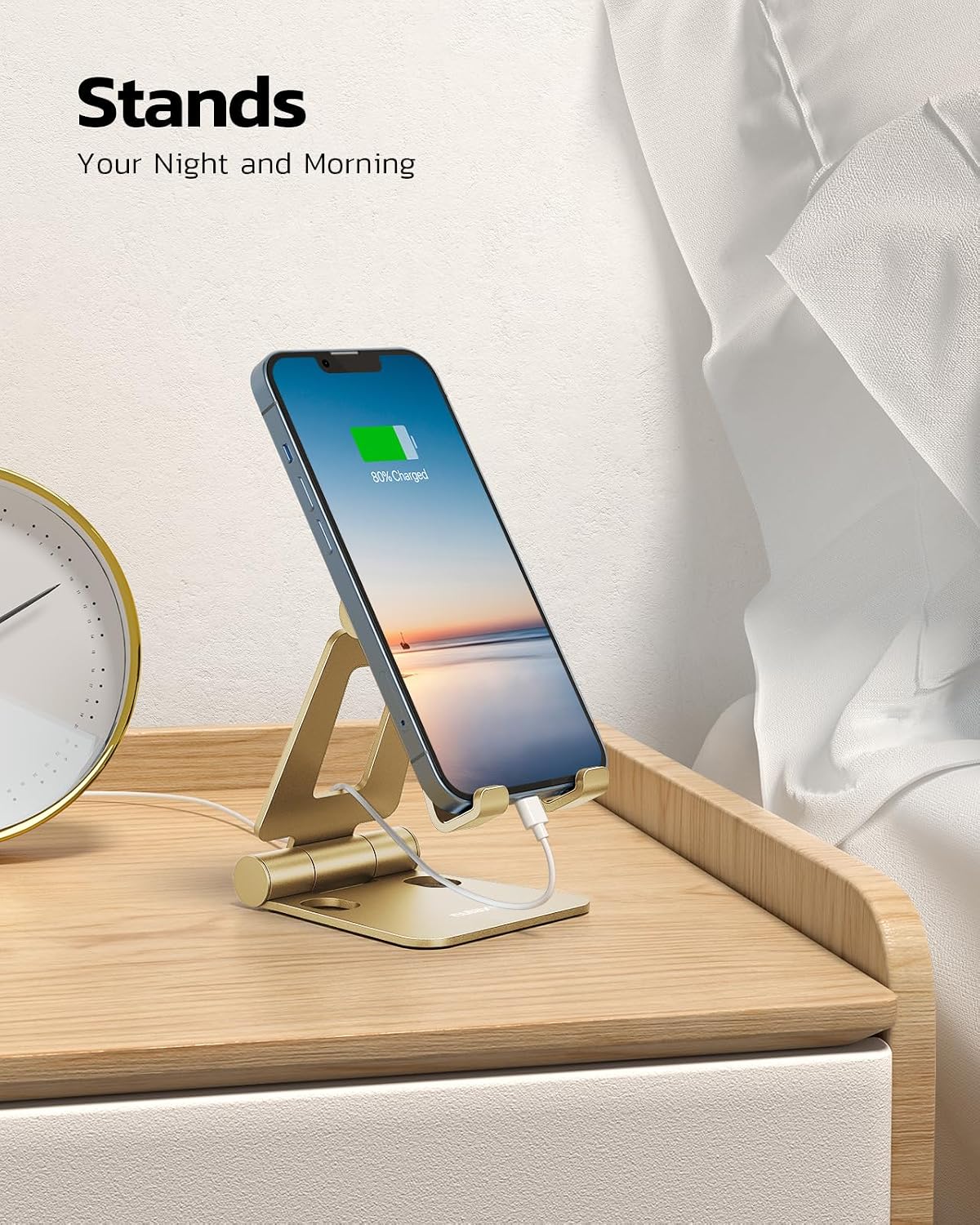 Nulaxy Full Aluminum Dual Folding Cell Phone Stand for Desk, Gold