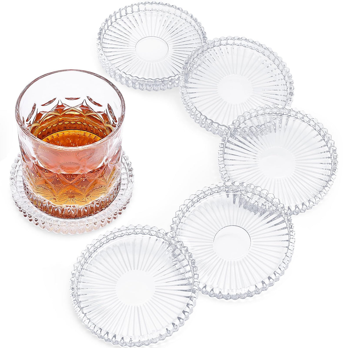 Modern Clear Glass Coasters Set of 6, Cute Coasters Table Mats for Drinks
