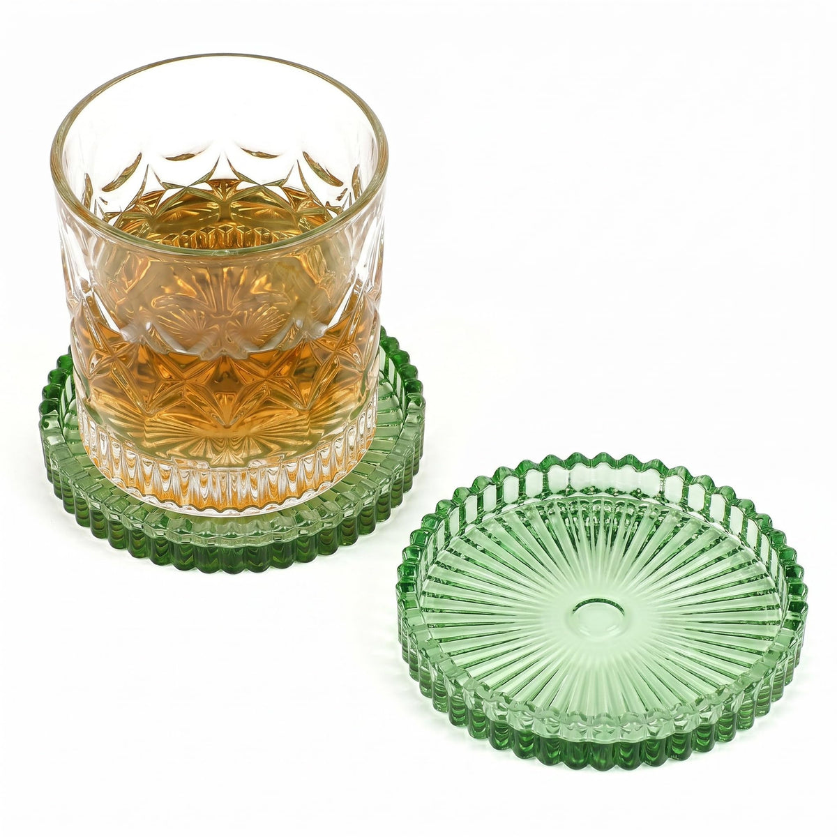 Modern Clear Coasters Set of 2- Glass Cup Coaster for Drinks, Clear Amber