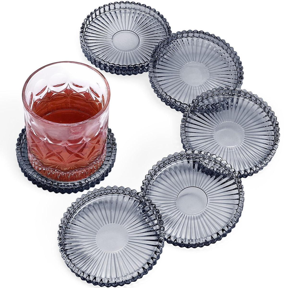 Modern Clear Glass Coasters Set of 6, Cute Coasters Table Mats for Drinks