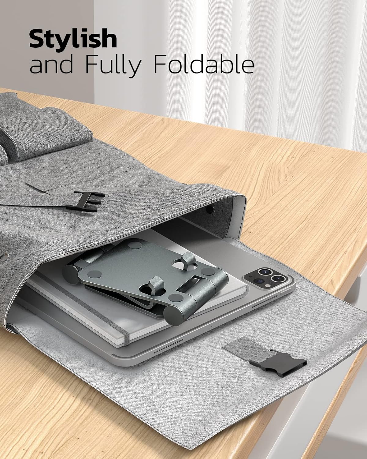 Nulaxy Full Aluminum Dual Folding Cell Phone Stand for Desk, Gray