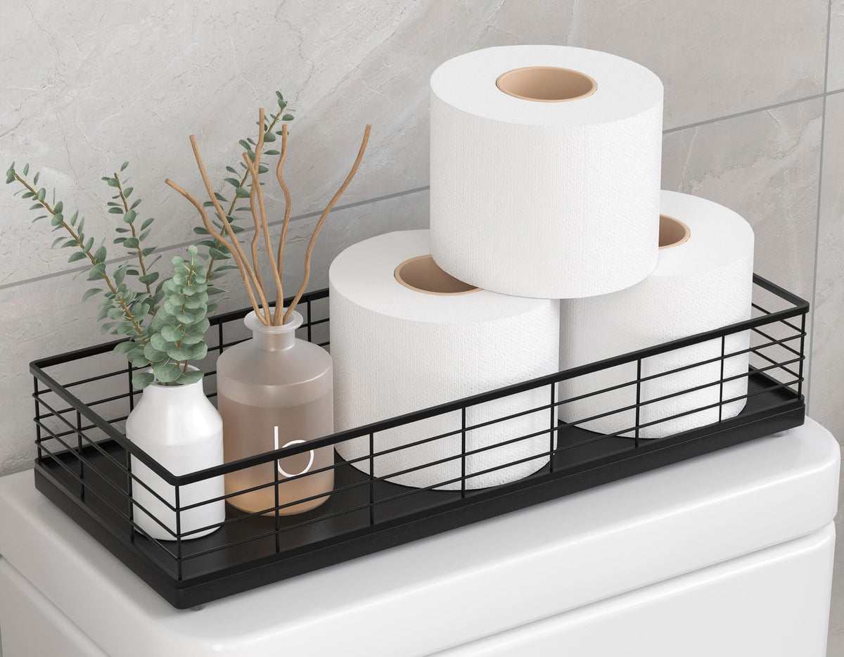 Bathroom Tray for Counter Top Organizer, Oak Wood Vanity Tray