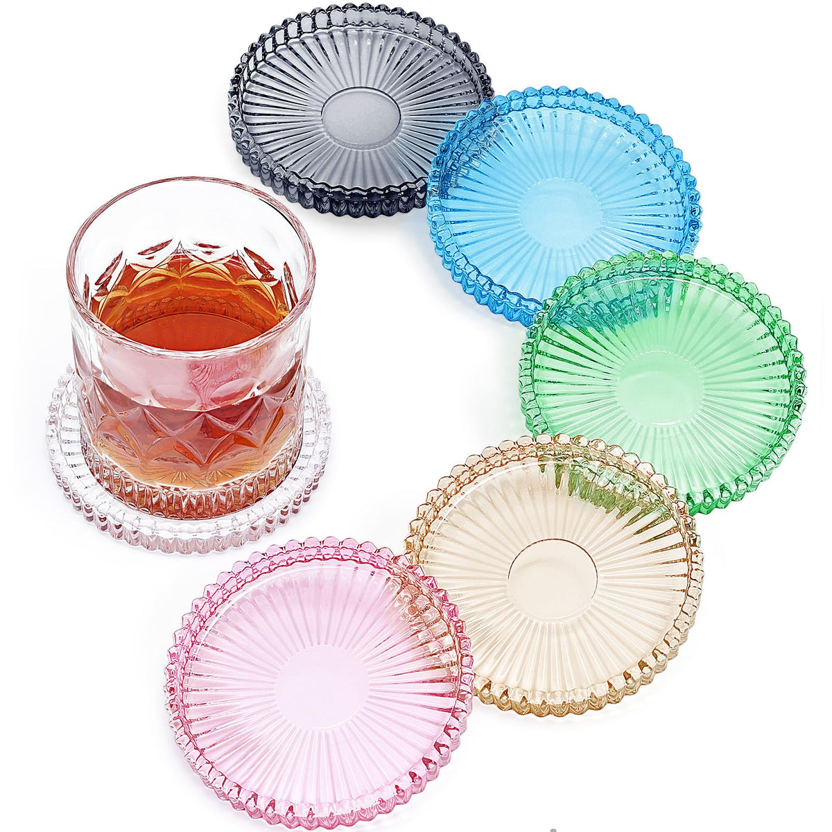 Modern Clear Glass Coasters Set of 6, Cute Coasters Table Mats for Drinks