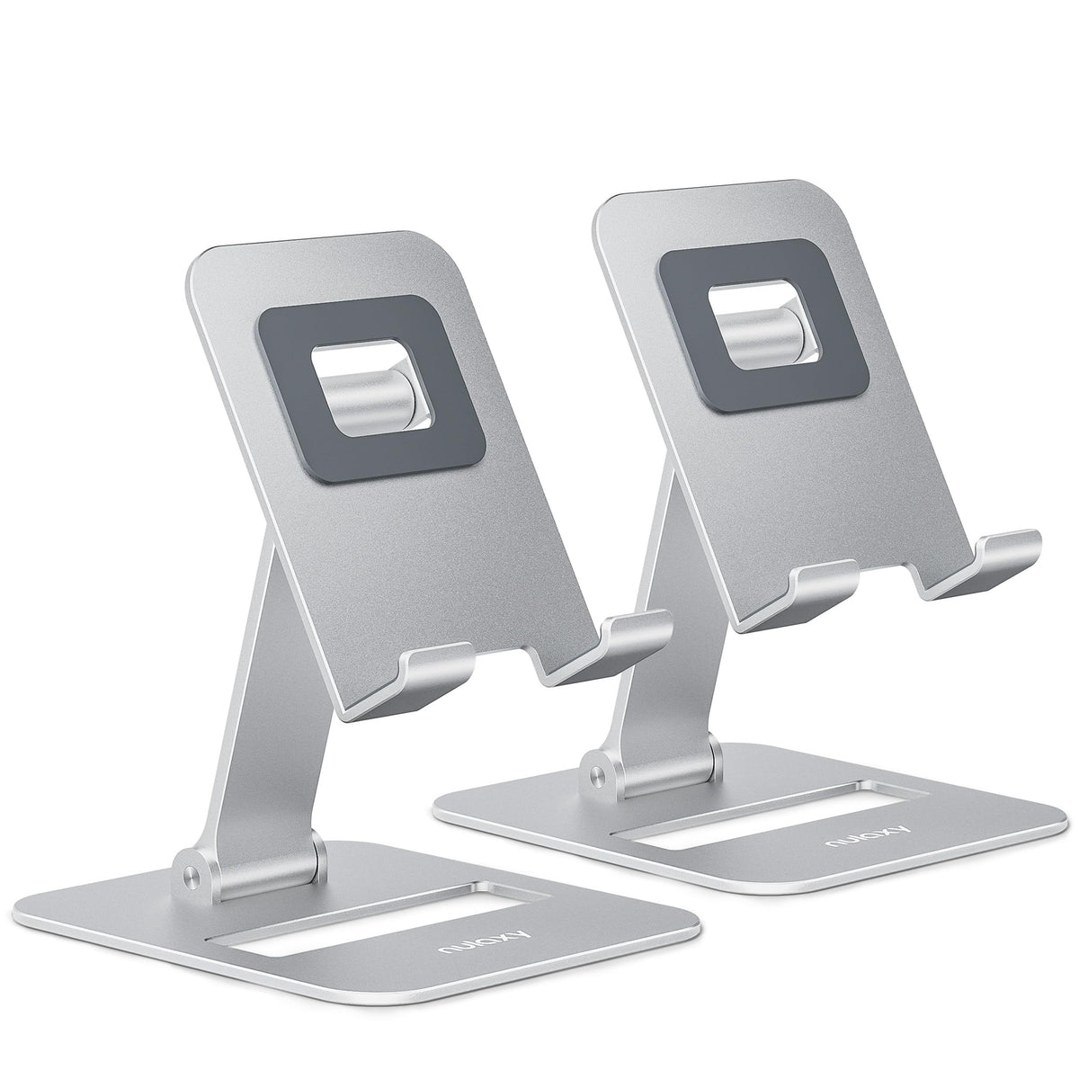 Nulaxy 2 Pack Aluminum Dual Folding Cell Phone Stand for Desk Black&Silver