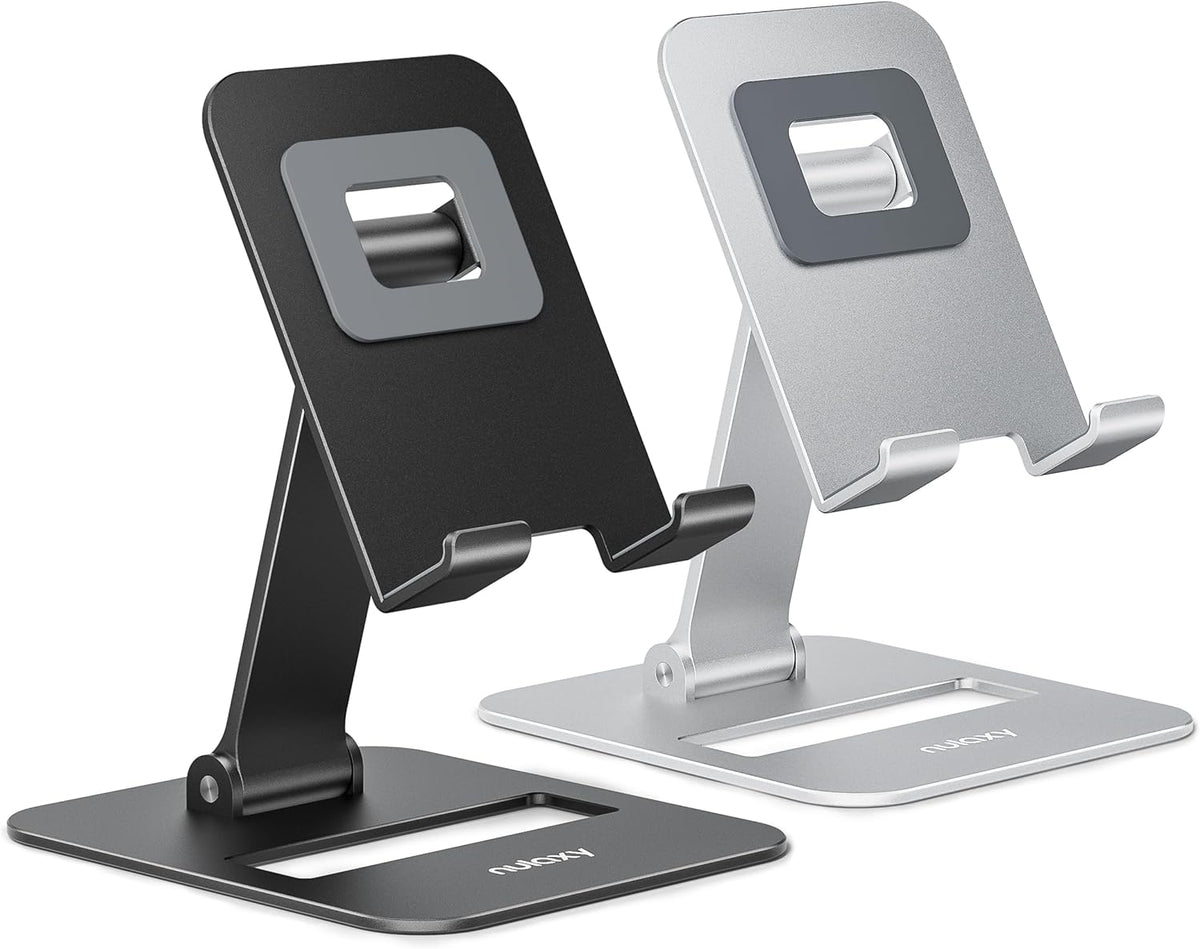 Nulaxy 2 Pack Aluminum Dual Folding Cell Phone Stand for Desk Black&Silver