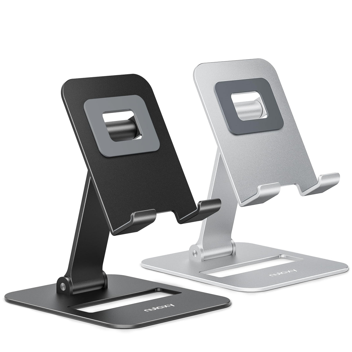 Nulaxy 2 Pcs Aluminum Dual Folding Cell Phone Stand for Desk, Black & Black