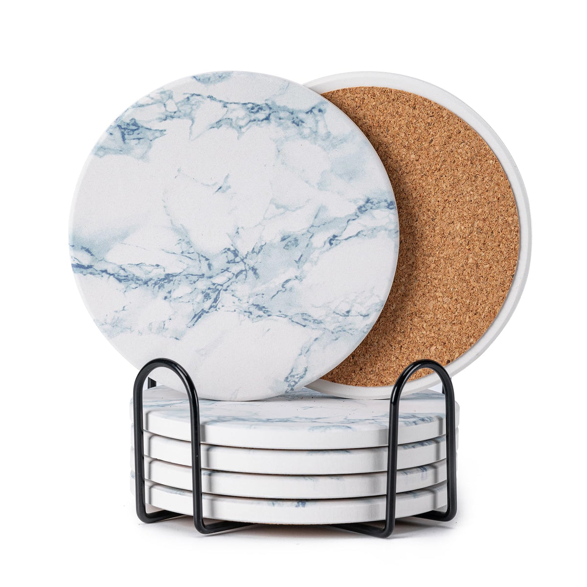 6Pcs Absorbent Coasters Set with Holder,Ceramic Drink Coaster,4 in（A6）