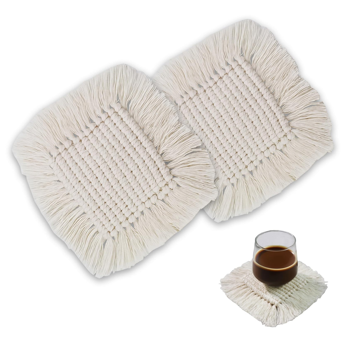 Desk Coasters Set of 4, Cute Coaster for Desk, Round Handmade Woven Coaster for Boho Home Decor, CupCoasters for Office Kitchen Dining Room Bar Farmhouse, Coasters Set for Drinks, Beer, Coffee