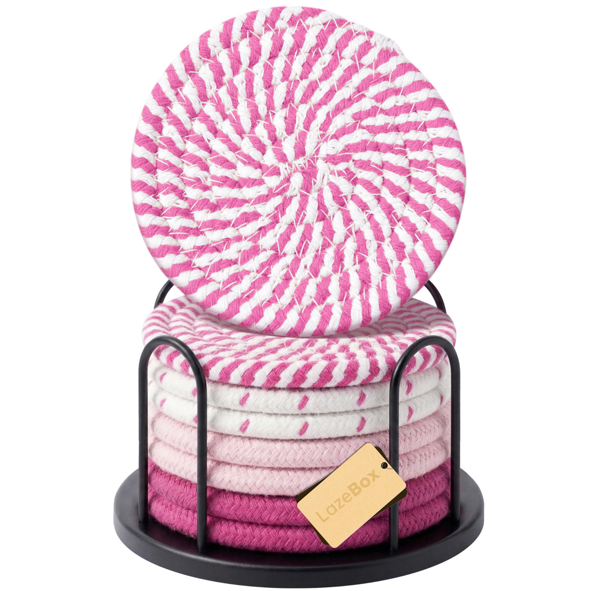 Lazebox Coasters Set of 8 for Drinks, 4 Inch Large Coasters for Coffee Table, Tabletop Protection for Hot & Cold Drinks, Versatile Coasters for Home Decor, Non-Slip & Easy to Clean, White