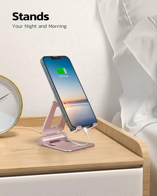 Nulaxy Full Aluminum Dual Folding Cell Phone Stand for Desk, Rose Gold