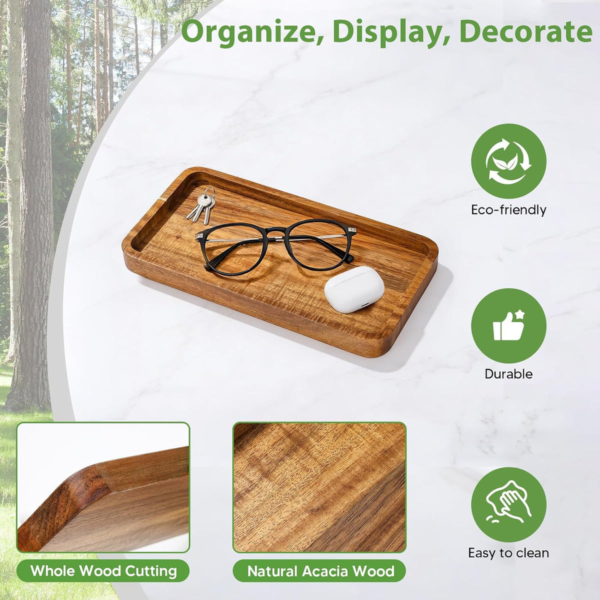 Wooden Bathroom Vanity Tray, 9.9" Small Decorative Wood Trays