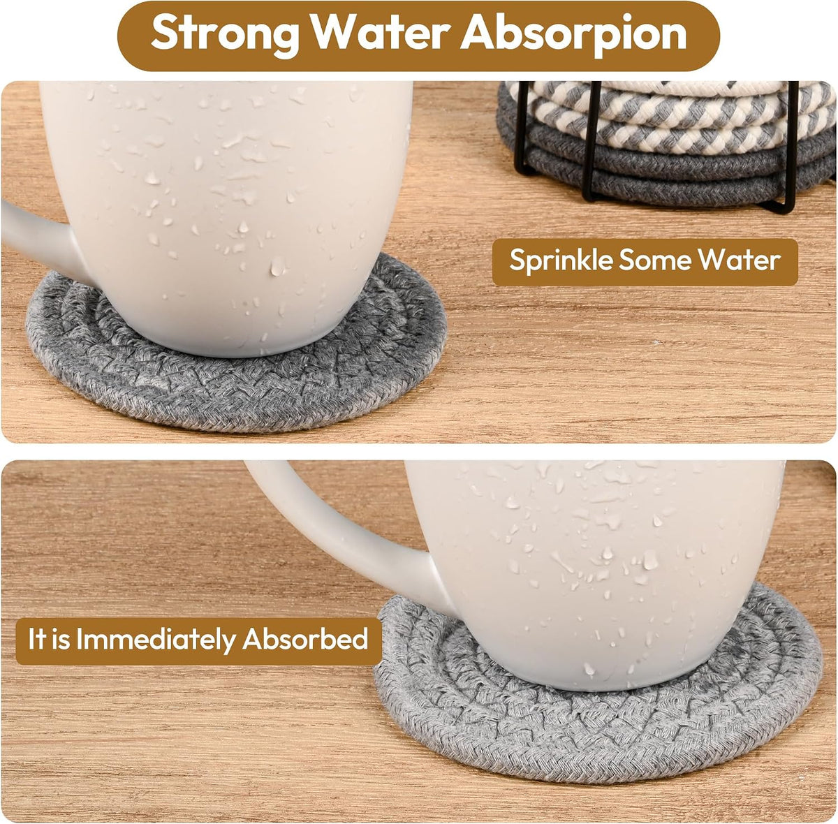 10-Pack Cotton Linen Coasters with Holder、Absorbent for Kitchen Dining Bar