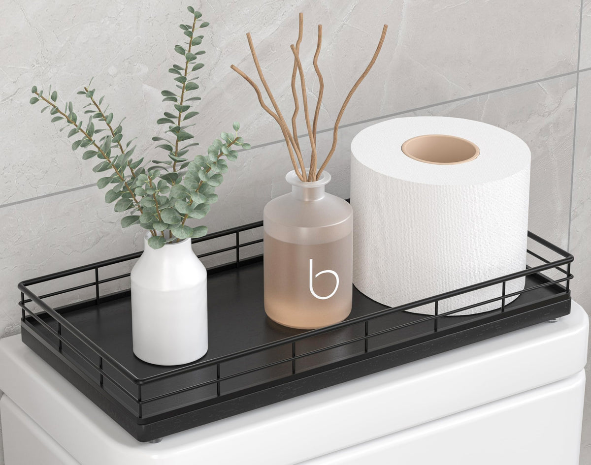 Bathroom Tray for Counter Top Organizer, Oak Wood Vanity Tray