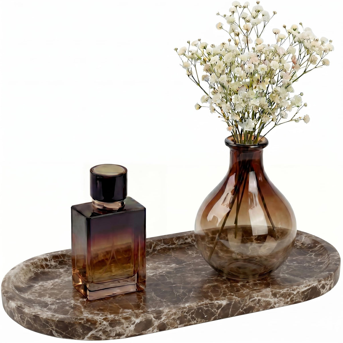 YKAJO Yellow Travertine Oval Marble Tray, 9.8x4.7 Vanity Perfume Organizer