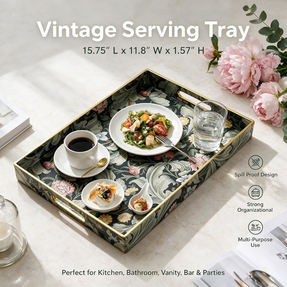 Sooyee Acrylic Serving Tray with Handles,Green Valley