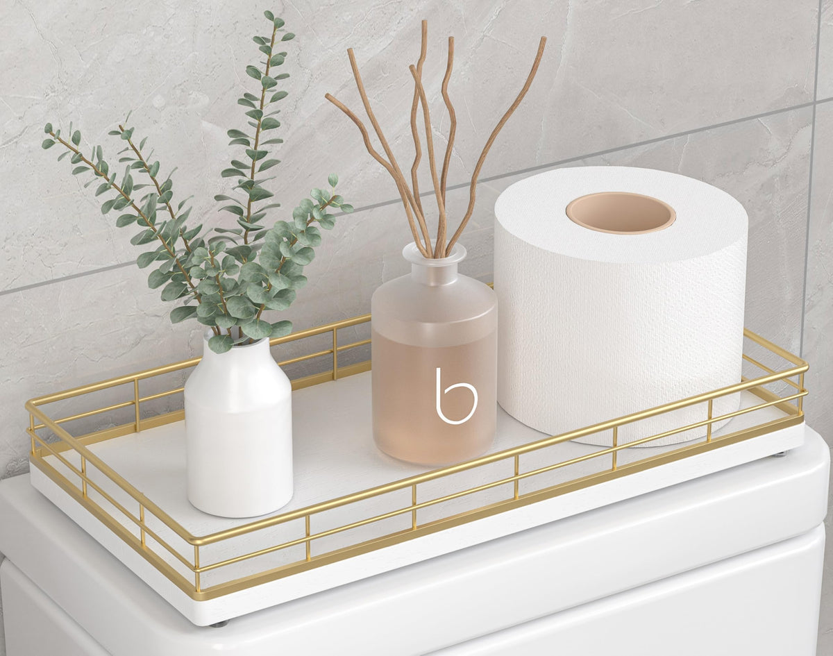 Bathroom Tray for Counter Top Organizer, Oak Wood Vanity Tray