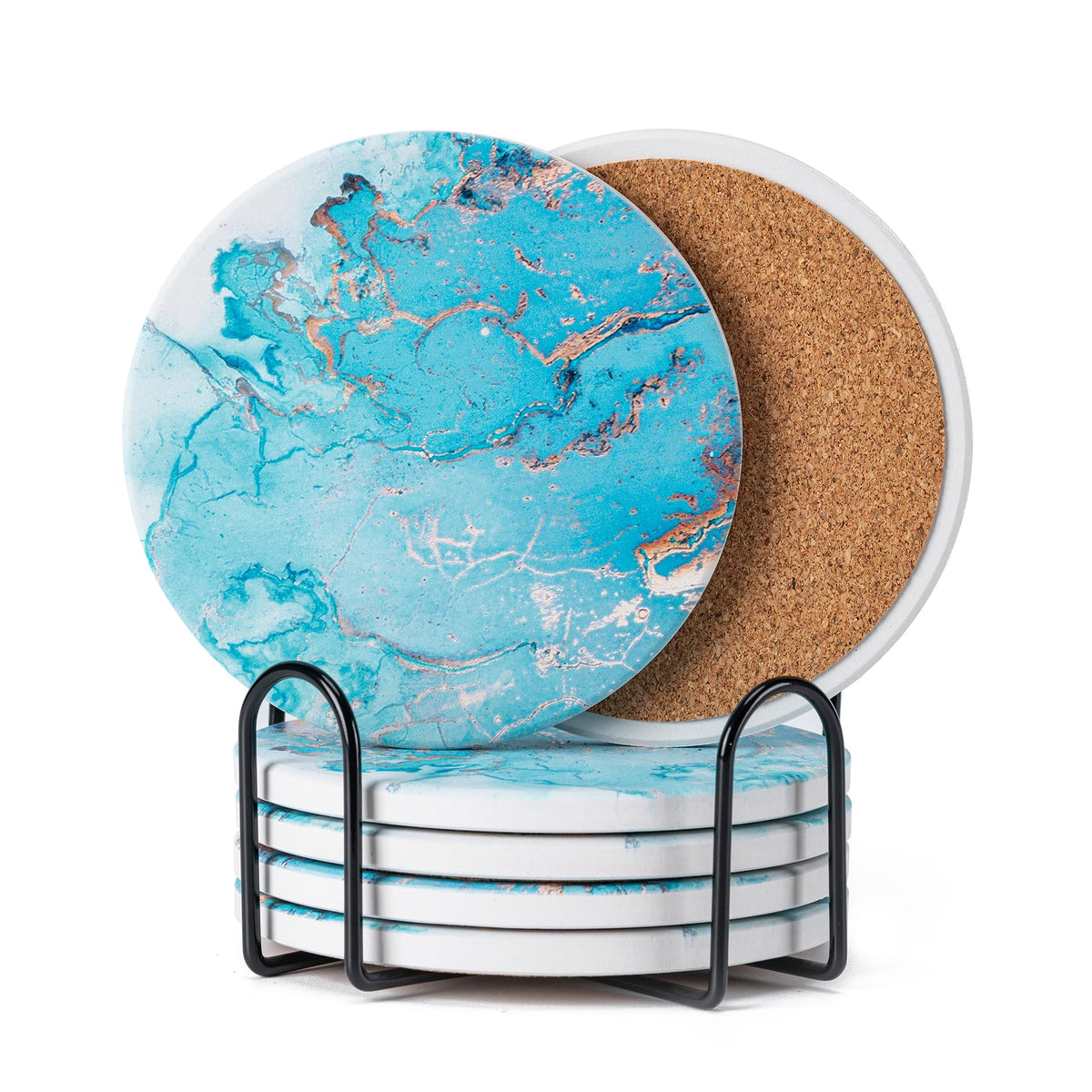 6Pcs Absorbent Coasters Set with Holder,Ceramic Drink Coaster,4 in（A1）