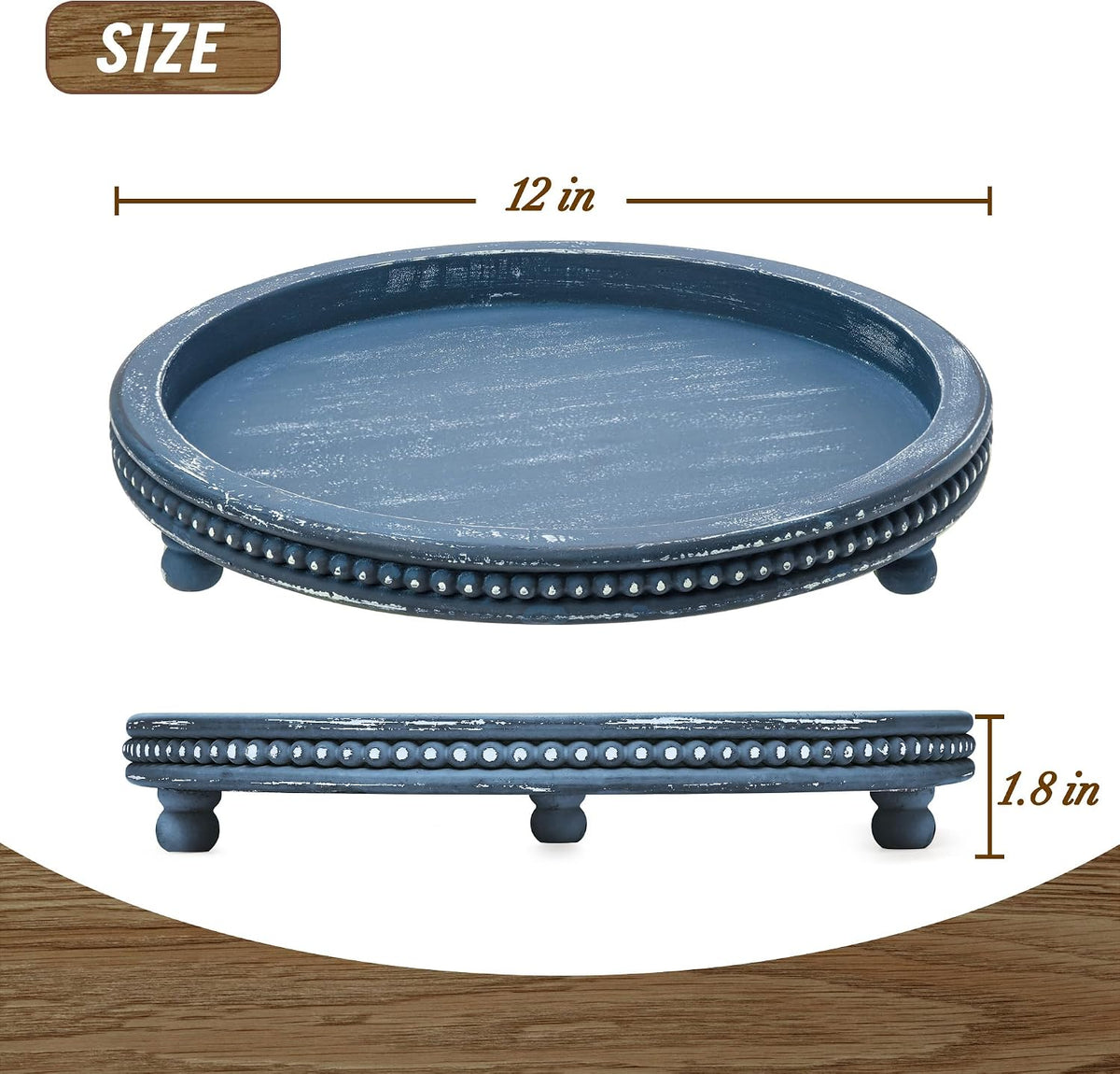 Handmade 12 Inch Decorative Tray, Small Beaded Tray Coffee Table Decor, Blue Decorative Display Risers for Coffee Table, Dining Room Entryway and Living Room