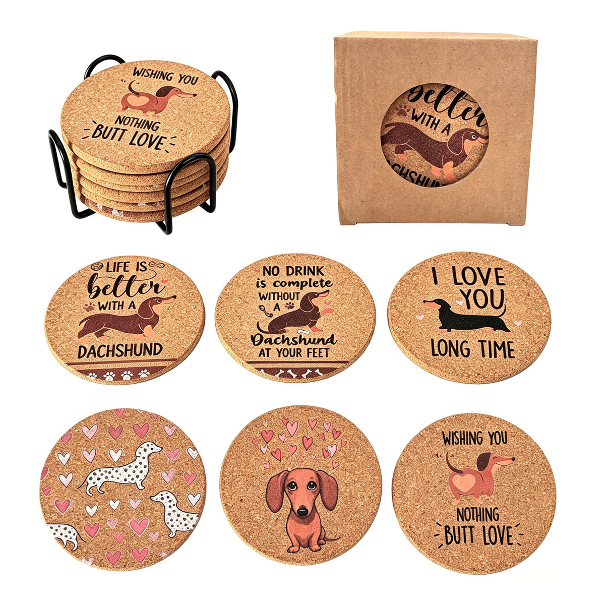 Cork Coasters Set of 8,Colorful Drink Coaster with Holder,4 Inch
