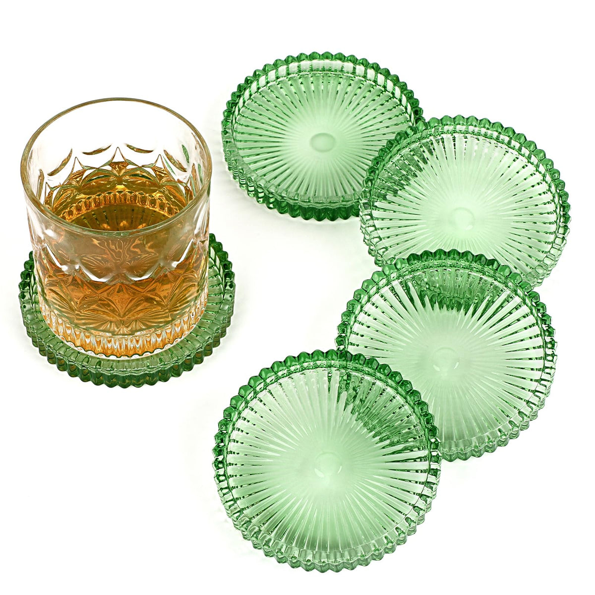 Modern Clear Coasters Set of 5- Glass Cute Coasters for Drinks, Amber