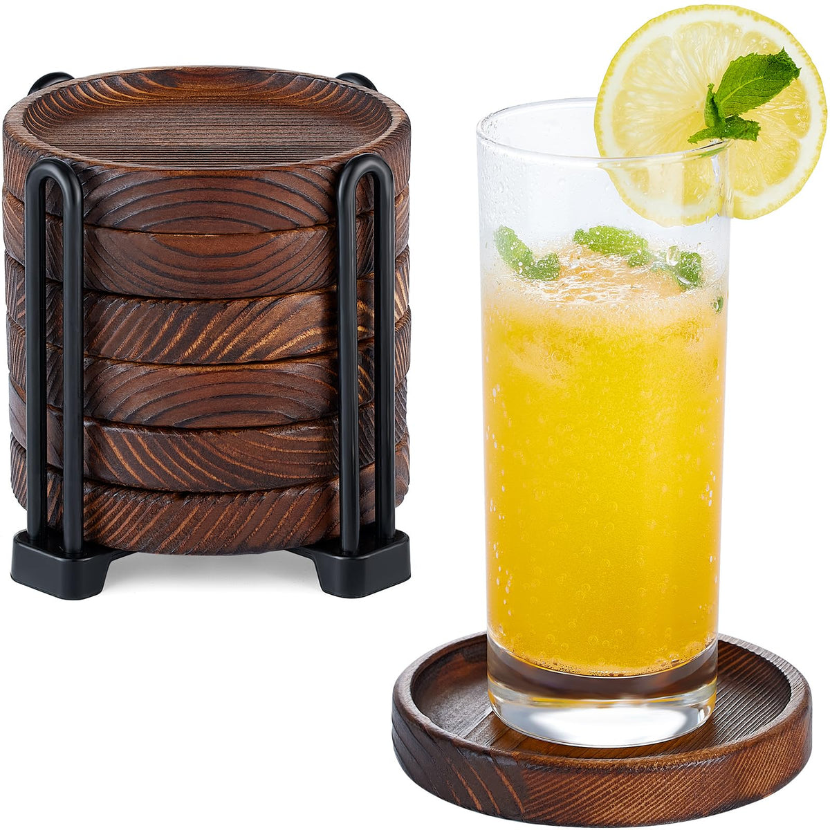 Set of 4 Wooden Coasters for Drink Absorbent-Acacia Wood Drink Coasters Set