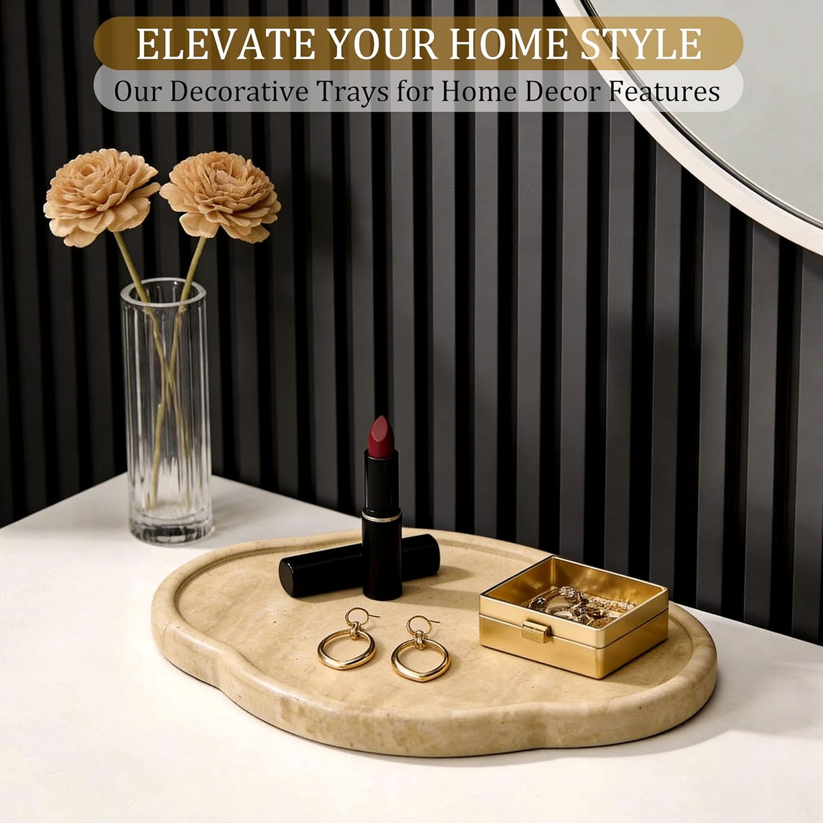 Natural Travertine Decorative Marble Tray - Petal Shaped