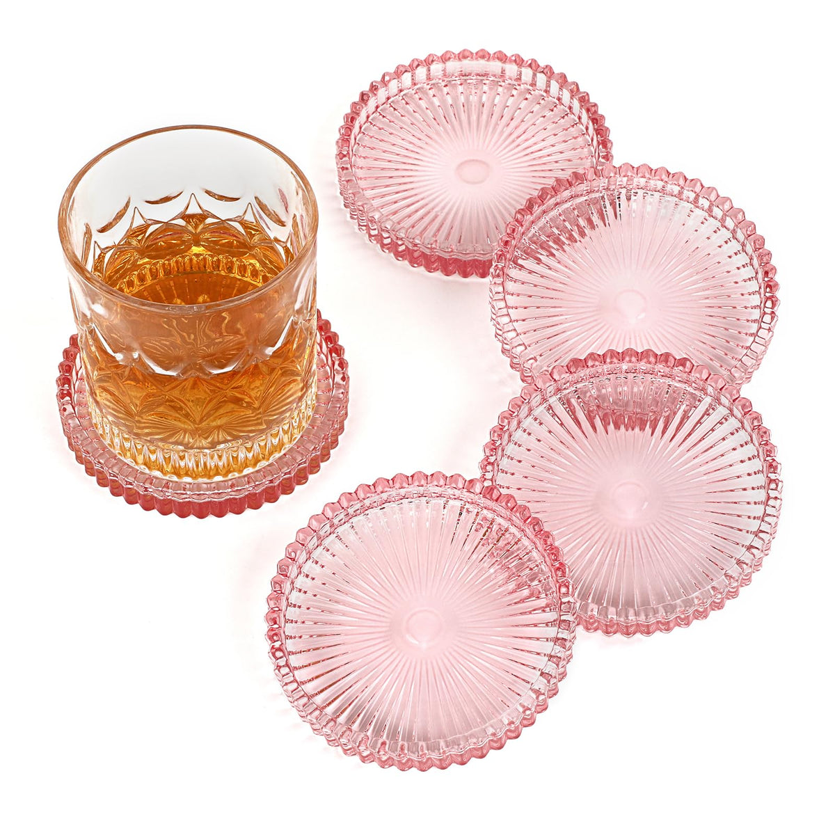 Modern Clear Coaster Set of 5- Glass Coasters for Drinks, Clear Green