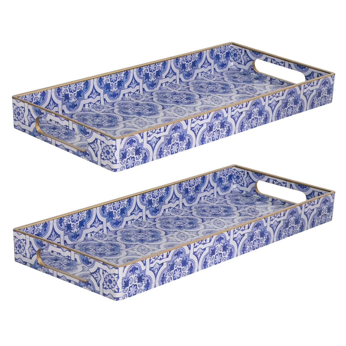 MAONAME Blue Decorative Tray with Handles, Rectangular Moroccan Narrow Tray
