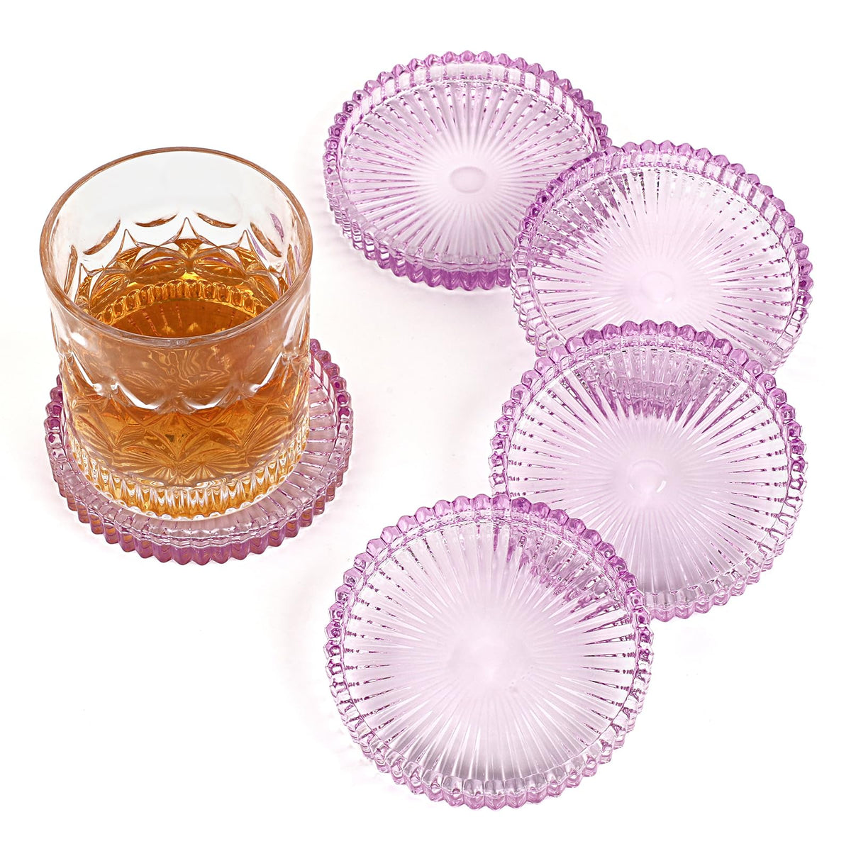 Modern Clear Coasters Set of 5- Glass Cute Coasters for Drinks, Amber