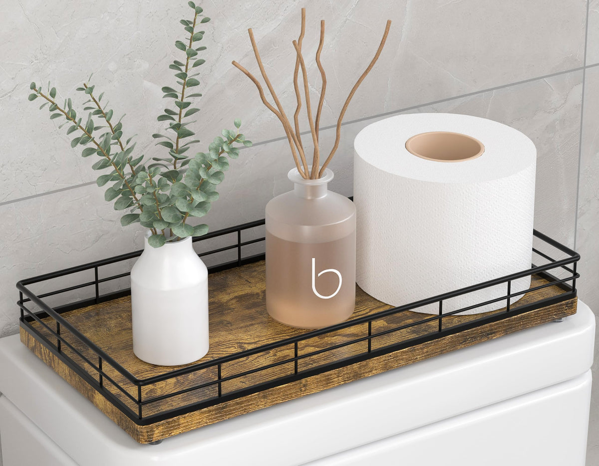Bathroom Tray for Counter Top Organizer, Oak Wood Vanity Tray