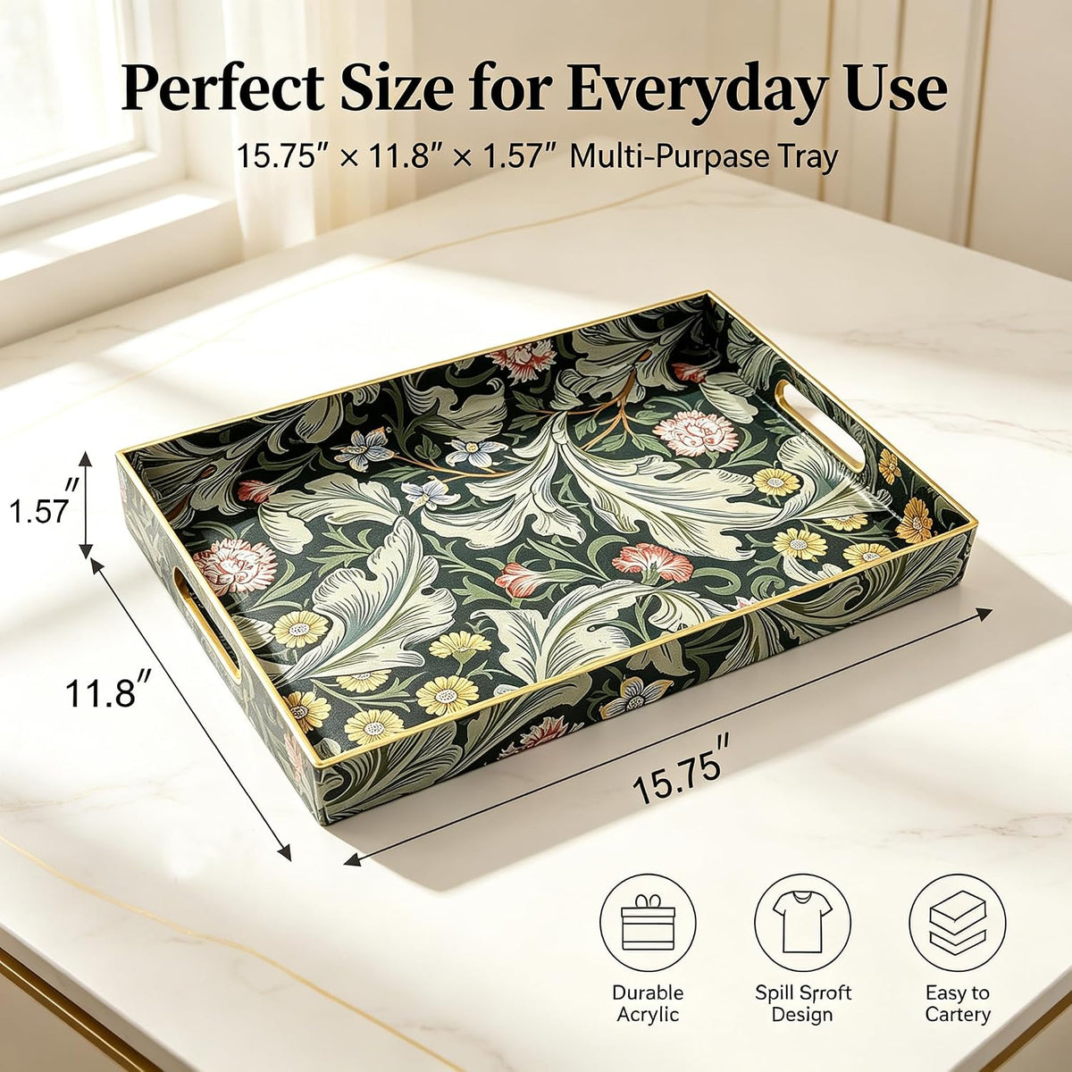 Sooyee Acrylic Serving Tray with Handles,Green Valley