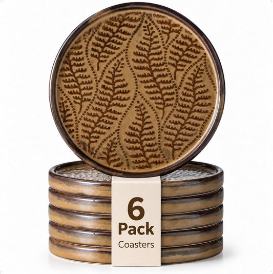 Ceramic Coasters Set of 6, Drink Coasters Coffee Table Decor, Brown