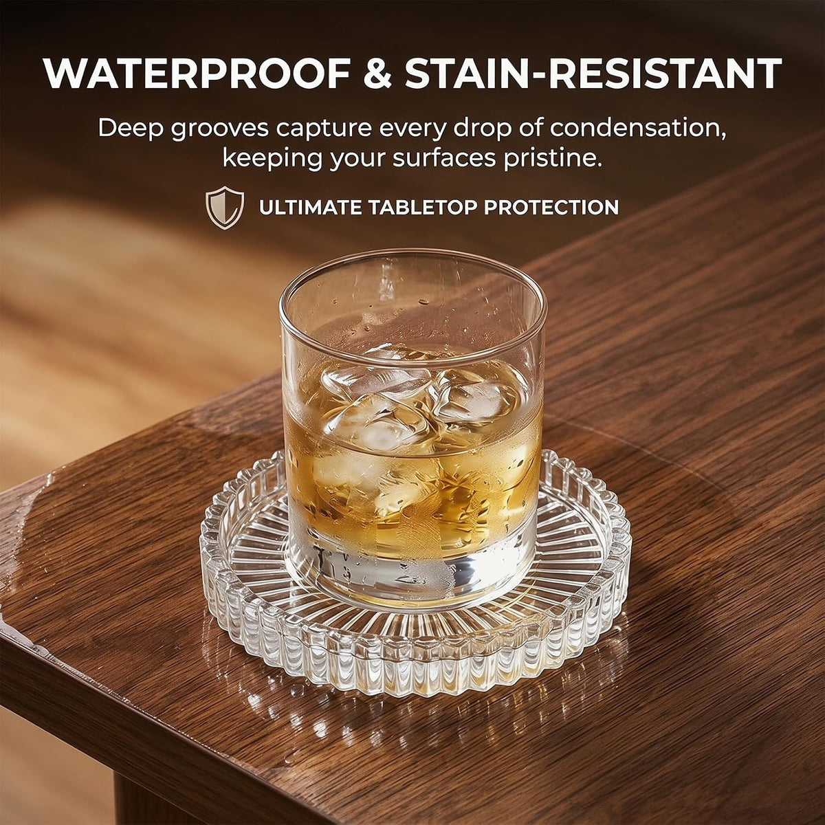 Round Modern Clear Coasters Set of 2, Glass Cup Coaster Modern Crystal Coasters for Drinks Coffee Office Bar Kitchen Home Wedding Party Decor (Clear, Set of 2)