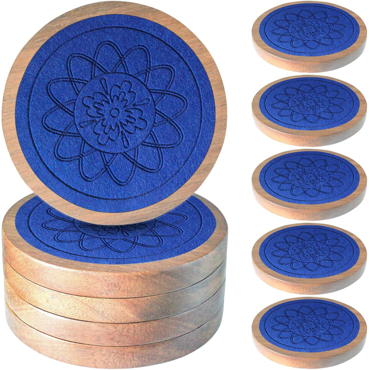 Wood Coasters for Drinks, Minacun Absorbent Coaster Sets of 5, Drinks Coasters for Coffee Tabletop Protection, Non-Slip, Non-Stick, Suitable for Kinds of Cups Wooden Table Drink, 4.3 Inches Black