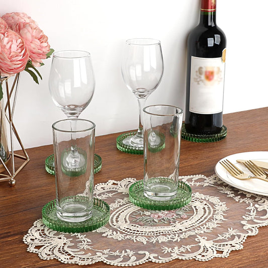 Modern Clear Coaster Set of 5- Glass Coasters for Drinks, Clear Green